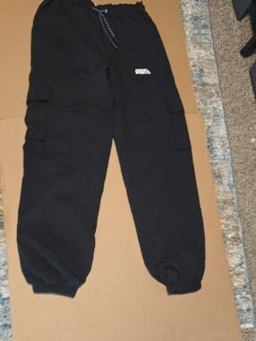 Justice Black Cargo Joggers with White Logo #92